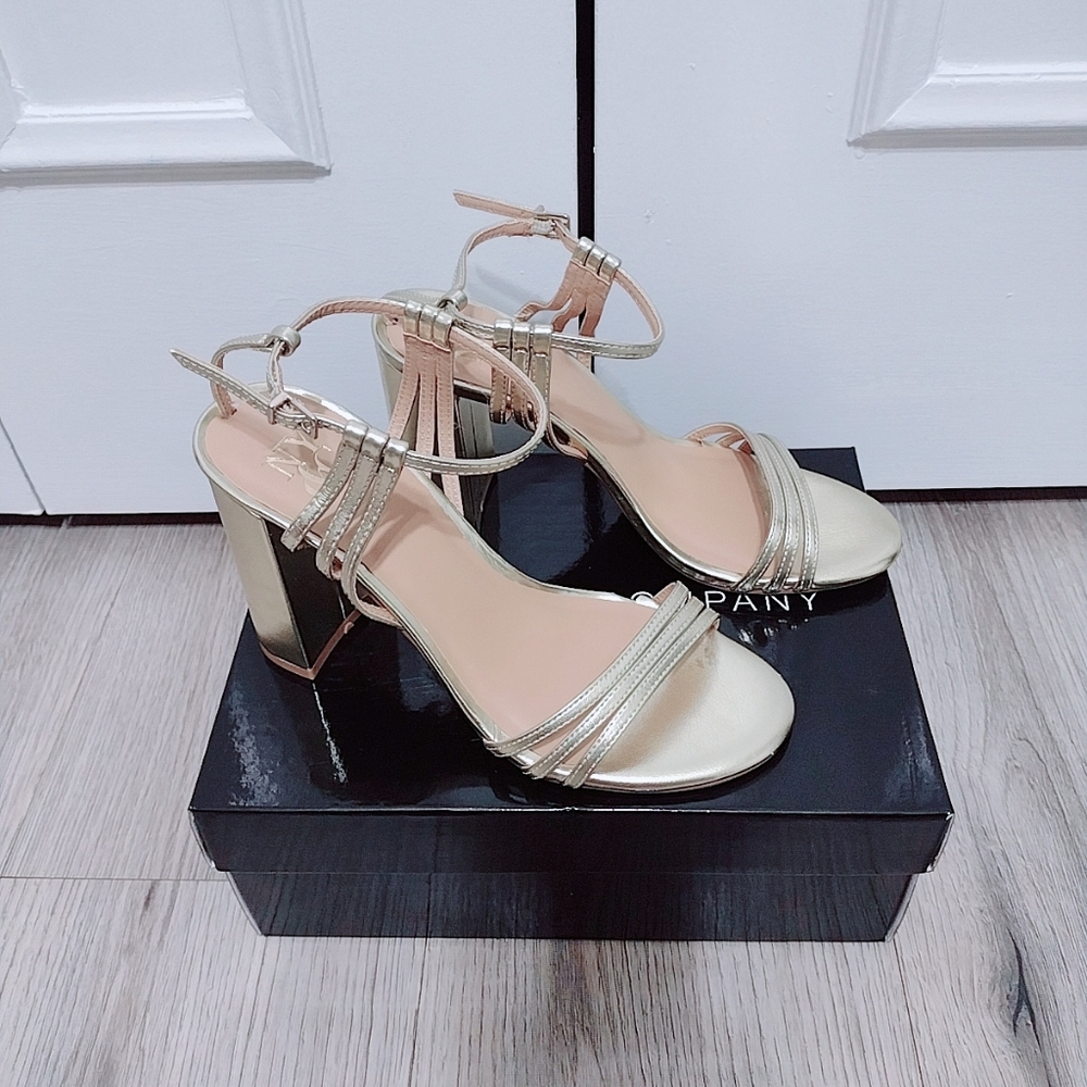 New York & Company Gold Metallic Straps Block Heels
